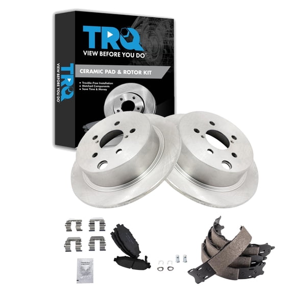 TRQ Rear Brake Pad & Rotor Kit Brake Pads Brake Rotor Parking Brake Shoe Set Ceramic Fits Select 2017-2018 Subaru Crosstrek 2014-2018 Forester 2012-2018 Impreza 2013-2015 XV Crosstrek