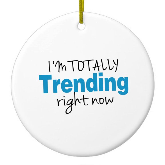 DistinctInk Hanging Ceramic Christmass Tree Ornament with Gold String - Great Gift / Present - 2 3/4 inch diameter - I'm Totally Trending Right Now