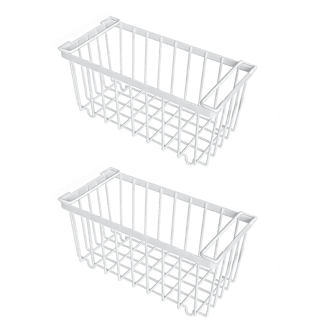 ZHUYZ 2pcs large Carbon Carbon Steel Storage Bins with Handles, Deep Freezer Organizer Bins for Refrigerator, Freezer, Cabinet, Kitchen, Countertops, SmallFreezer, Stackable, White