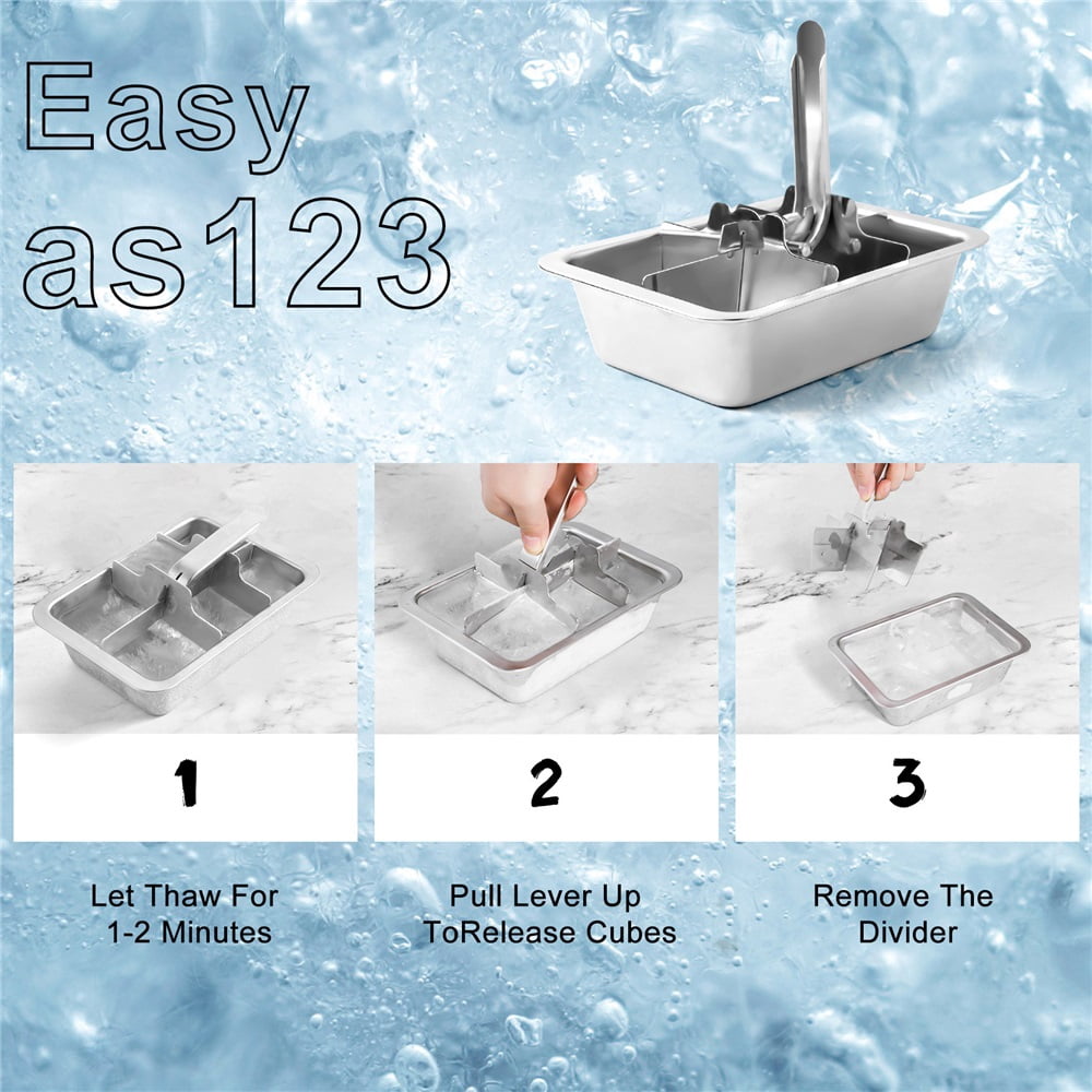 Professional Ice Cube Trays Stainless Steel - 6-Large Slot Heavy Duty Metal Icecube Mold, Non-Toxic Freezer Tray with Lever Release, Bar & Kitchen Use