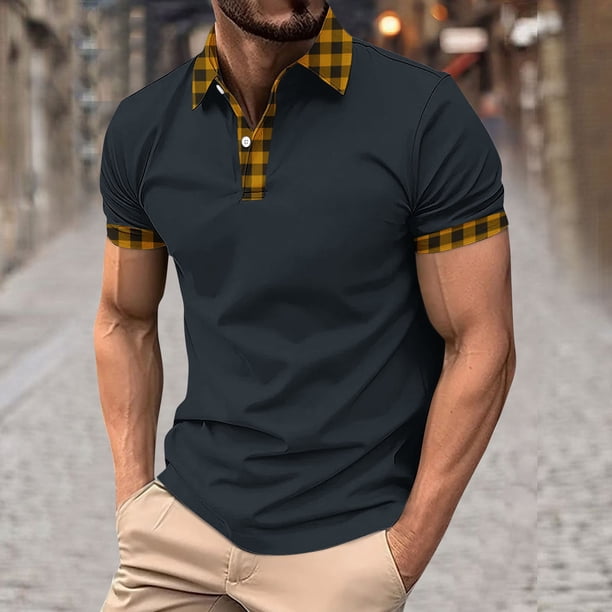 Blusa y camisa de manga corta con cuello vuelto para hombre, blusa de manga corta con solapa y botones estampados, blusa de poliéster para hombre