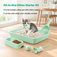 thumbnail image 3 of Green Small Kitten Starter Kit Litter Box Set with Feeding Bowl, Scoop and Toys, 3 of 9