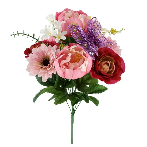 Mainstays 18.5in Indoor and Outdoor Artificial Mixed Bouquet,Peony and Ranunculus, Pink Color.