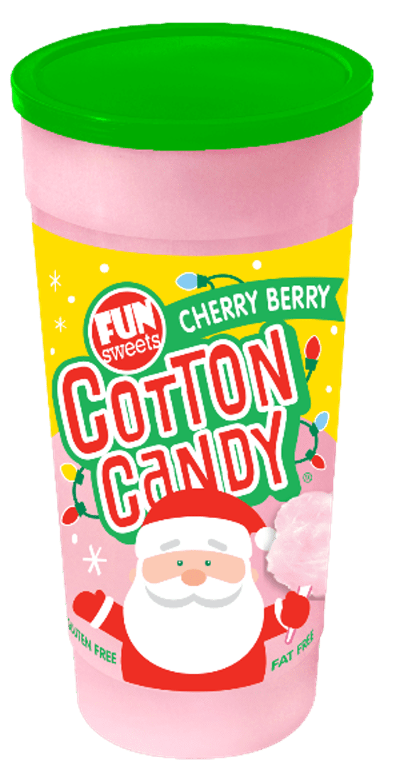 (2 pack) Fun Sweet Brand 6 Ounce Santa Cherry Berry Cotton Candy. Gluten Free & Nut Free.