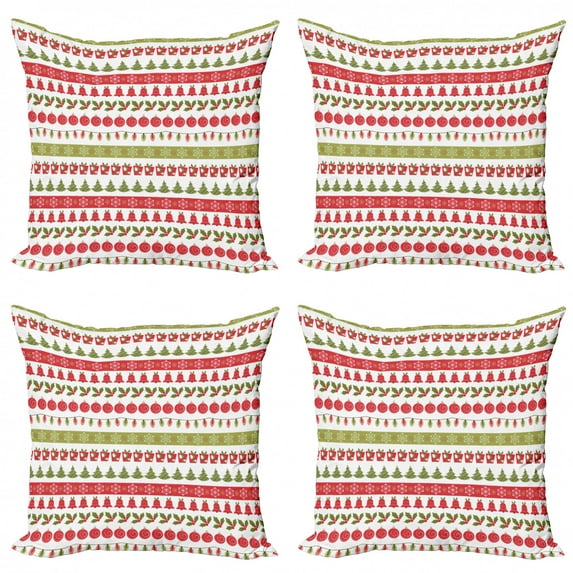 Ambesonne Christmas Throw Pillow Cover 4 Pack, December Holiday, 24", Fern Green Dark Coral