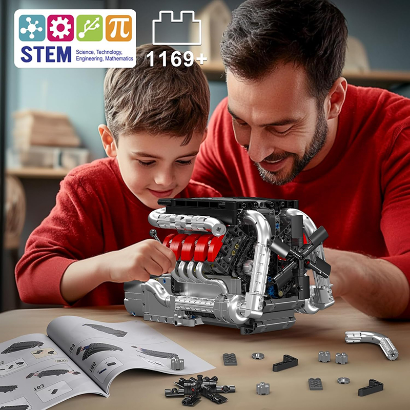 SNOWEAGLE V8 Engine Building Blocks Sets, V8 Engine Model kit That Run, Build Your Own STEM Model Engine, Physical Science Experiment Model, Best STEM Toy Gifts for Kids/Adult(1169+PCS)