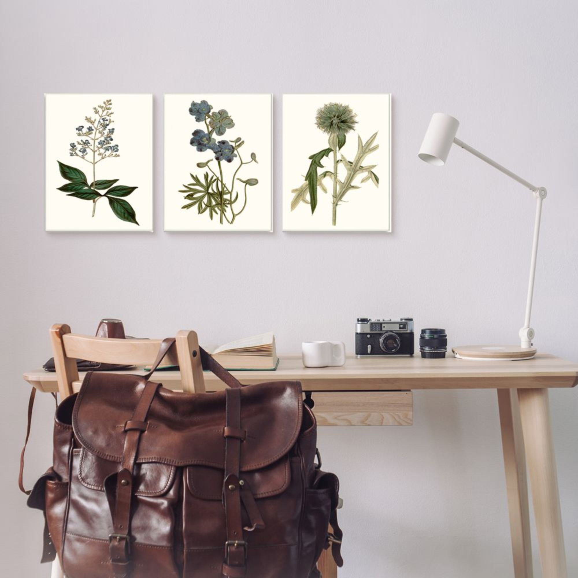 Stupell Industries Vintage Blue Botanical Flowers on Beige Design by Curtis