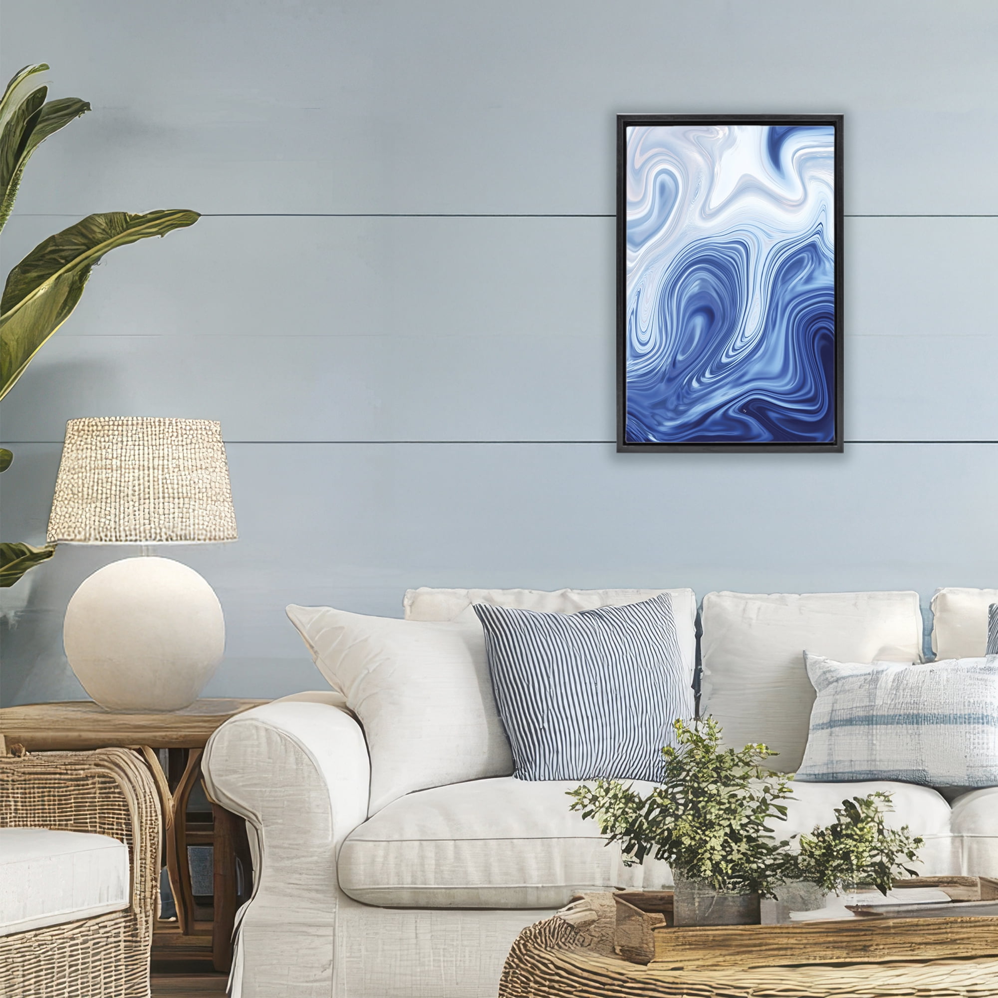 Stupell Industries Blue Marble Fluidity Black Framed Floater Canvas Wall Art, design by Martina Pavlova