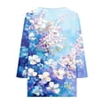 thumbnail image 4 of Women's 3/4 Sleeve V Neck T Shirts Floral Graphic Print Casual Base Tee Tshirts for Women Fall Summer Spring (S, Blue), 4 of 6