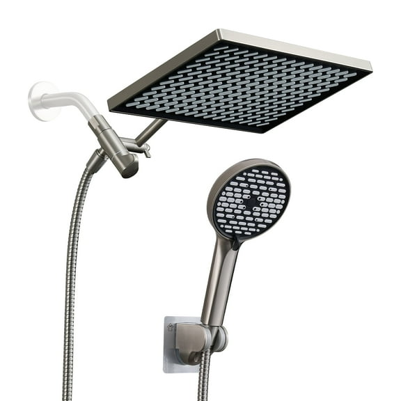 Cobbe Adjustable 12" Rectangular High Pressure Dual Shower Head with 6-Spray Handheld Shower, Brushed Nickel
