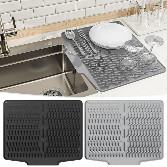 Silicone Sink Pad Non-Slip Drying Mat Heat Insulation Bowl Guide Kitchen Helper for Wet Areas Dish Drying Anti-Roll Easy Clean Home Use Blahzhy Sharp Edge | Silica Gel Black