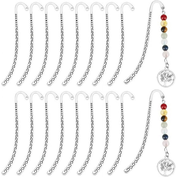About 30pcs Tibetan Style Zinc Alloy Bookmarks Metal DIY Bookmark Hook with Loops Silver Metal Carving Hook Marks Page Markers for Student Teacher Book Lover DIY Project Gift