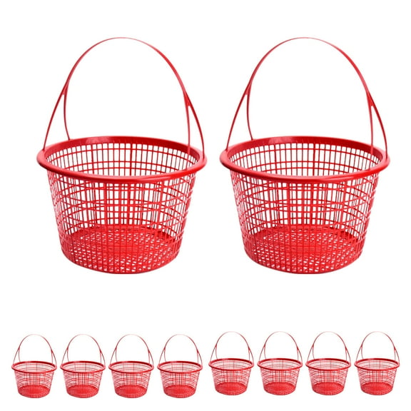 LEORX 10Pcs Red Reusable Plastic Fruit Basket with Handle for Kitchen and Garden