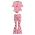 thumbnail image 6 of Toddler Girl's 2 Piece Cherries Leopard Print Outfits Valentine's Day Short Sleeve Tee Top And Flare Bell Bottom Pants Pink 12 Y-13 Y, 6 of 6