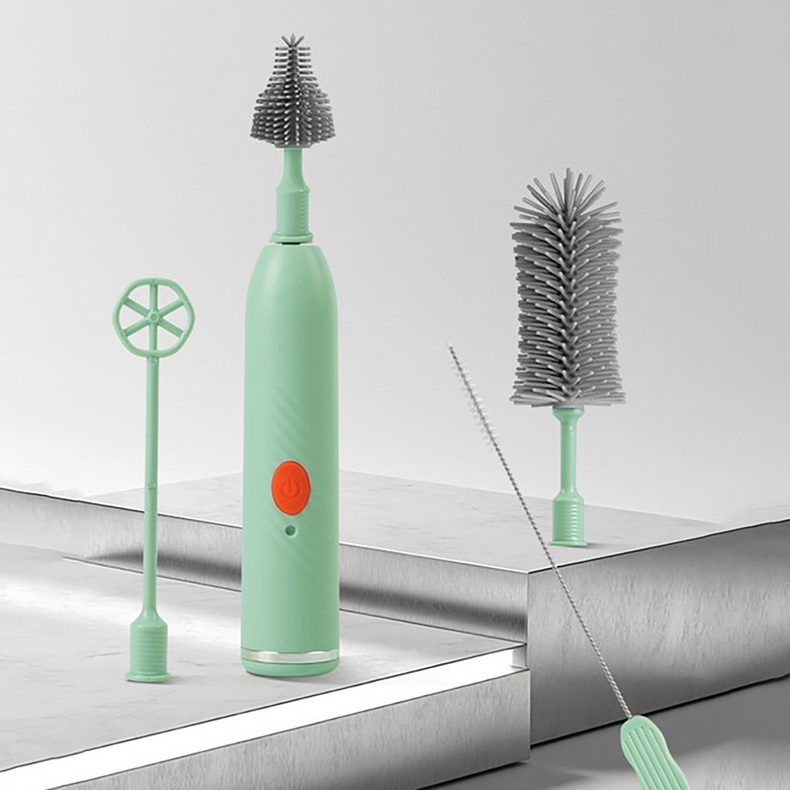 Rechargeable Electric Baby Bottle Cleaning Brush Set, 5-in-1 Silicone Bottle Cleaner with Nipple, Straw & Stirring Attachments, Travel-Friendly for New Moms