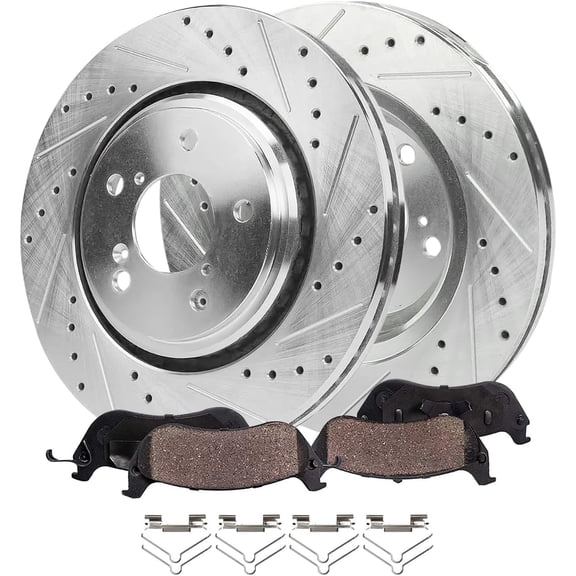 Detroit Axle - Front Brake Kit for 2018-2025 Honda Odyssey, 2019 2020 2021 2022 2023 2024 Drilled and Slotted Disc Brake Rotors Ceramic Brakes Pads with Hardware Replacement : 12.60" inch Rotor