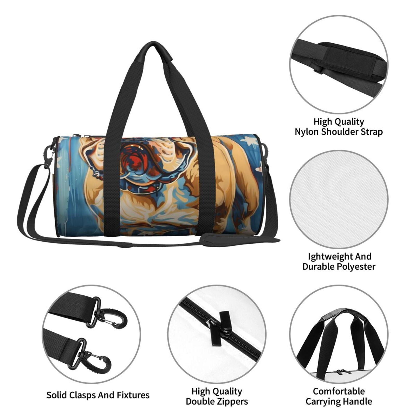 Vsdgher Patriotic Bulldog Welcome 45L Foldable Duffel Bag, Sports Gym Bag,Overnight Bag, Portable Weekender Bag for Airplanes