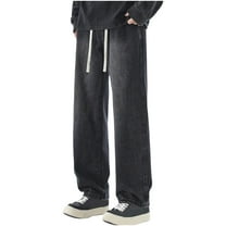 hotojiny Baggy Jeans for Men Fall Streetwear Trendy Wide Leg Loose Fit Denim Pants Washed Elastic Waist Drawstring Jeans Big and Tall