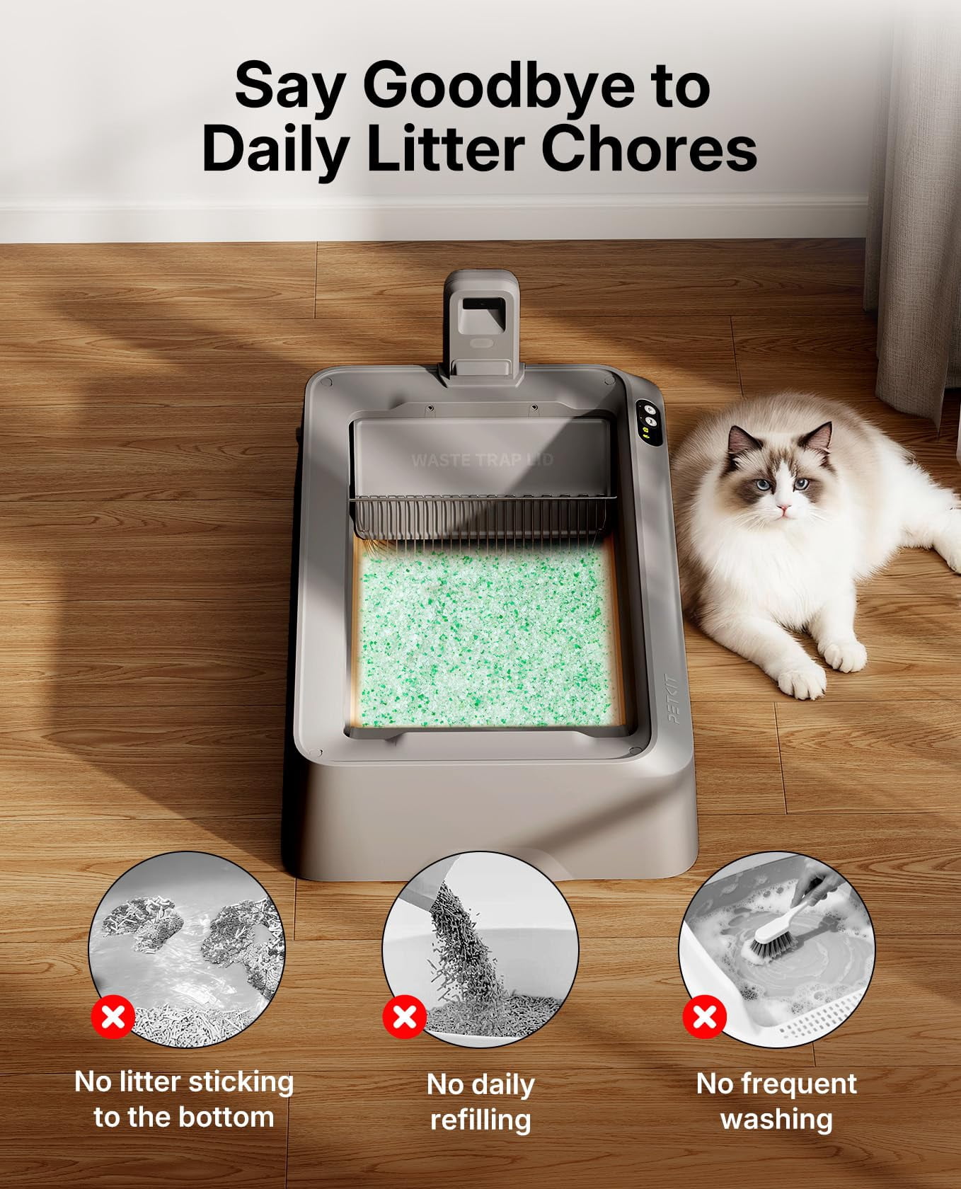 Petkit Crystal Cat Litter With Tray  Suitable For Purobot Duo Automatic Box Dust-free Mess-free No Refilling Odor Control (green-botanical Freshness 4.5 Lb*4 Packs)
