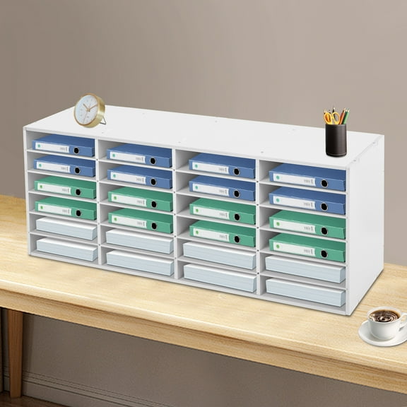 Office Mailbox Mail Sorter Organizer 24 Slots 6 Tiers White Paper and Mail Organizer, Literature Organizers
