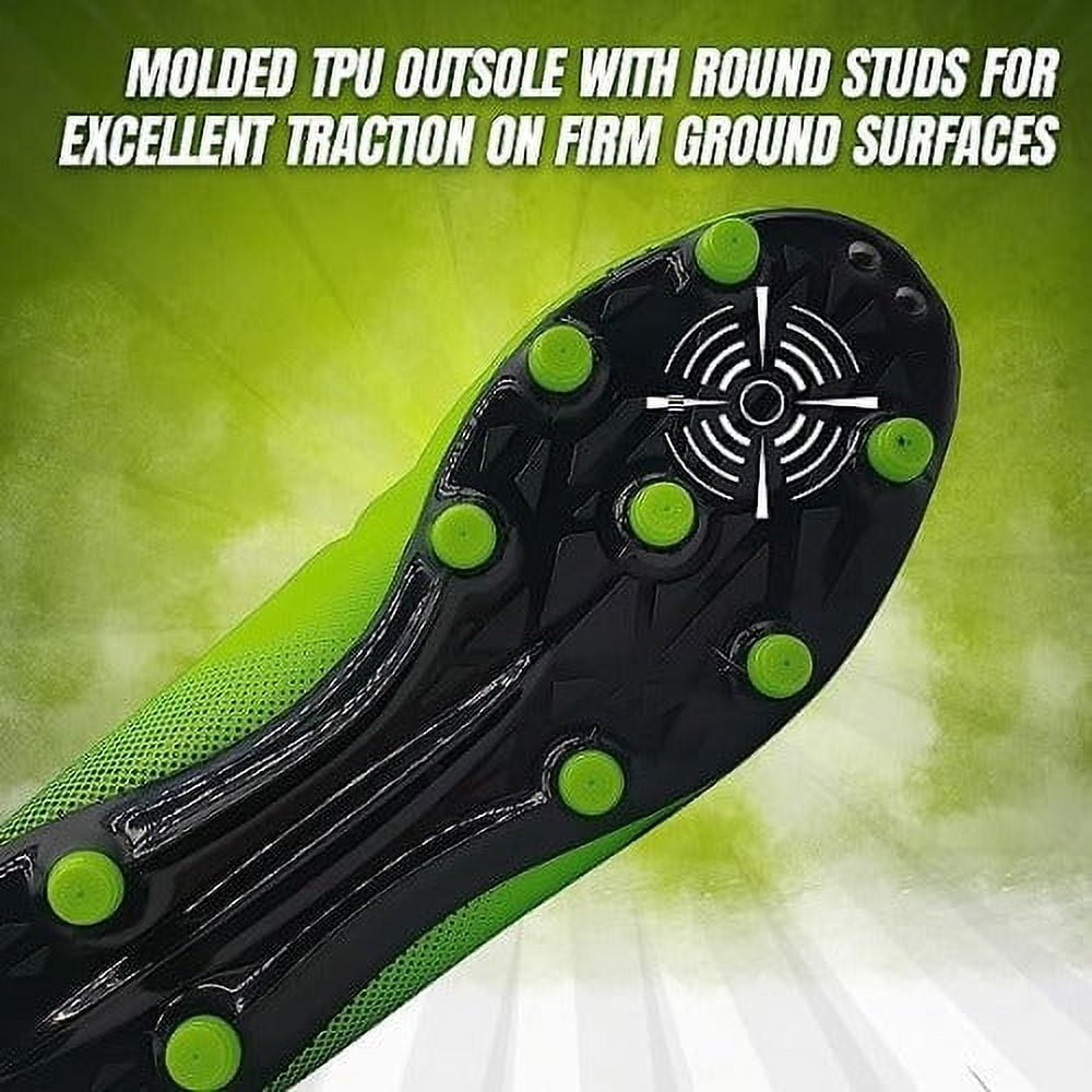 Vizari Kids Laguna Junior Firm Ground Outdoor Soccer Cleats/Shoes | for Boys and Girls - Lime Green / Black