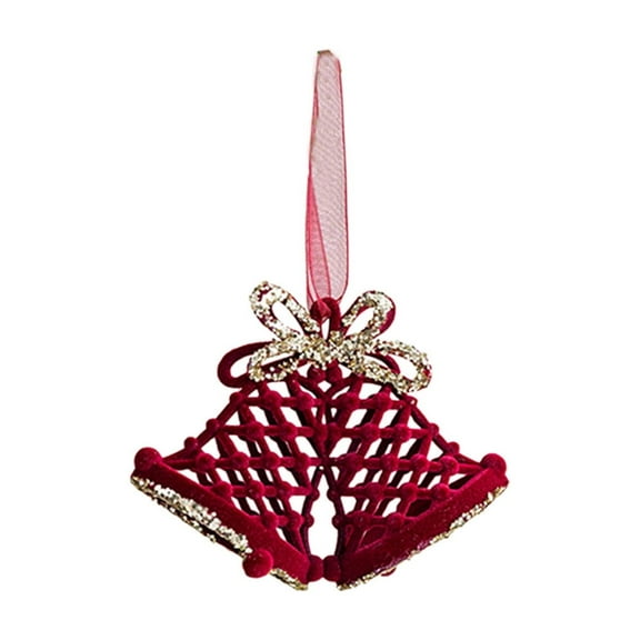 YIKA Christmas Wine Red Flocking Bow And Star And Double Bells Pendant Christmas Tree Ornaments A