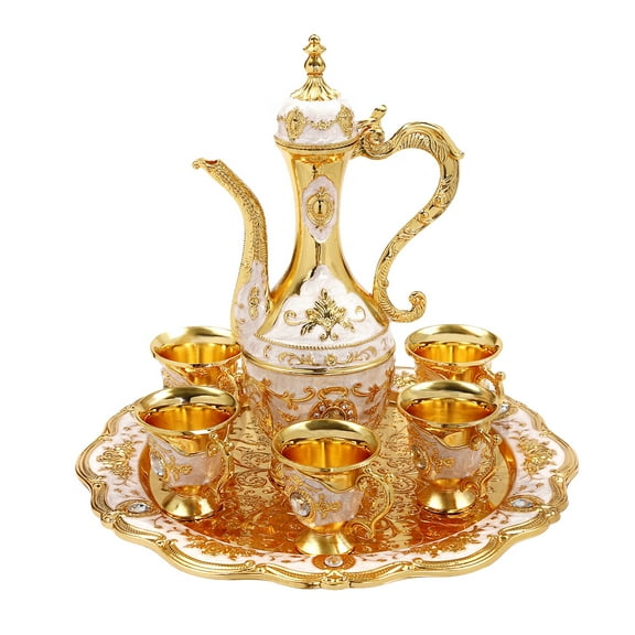 YIYIBYUS Vintage Turkish Tea Cup Set Zinc Alloy Turkish Tea Set with Pot and 6 Cups for Home Decor Birthday Christmas Housewarming Wedding