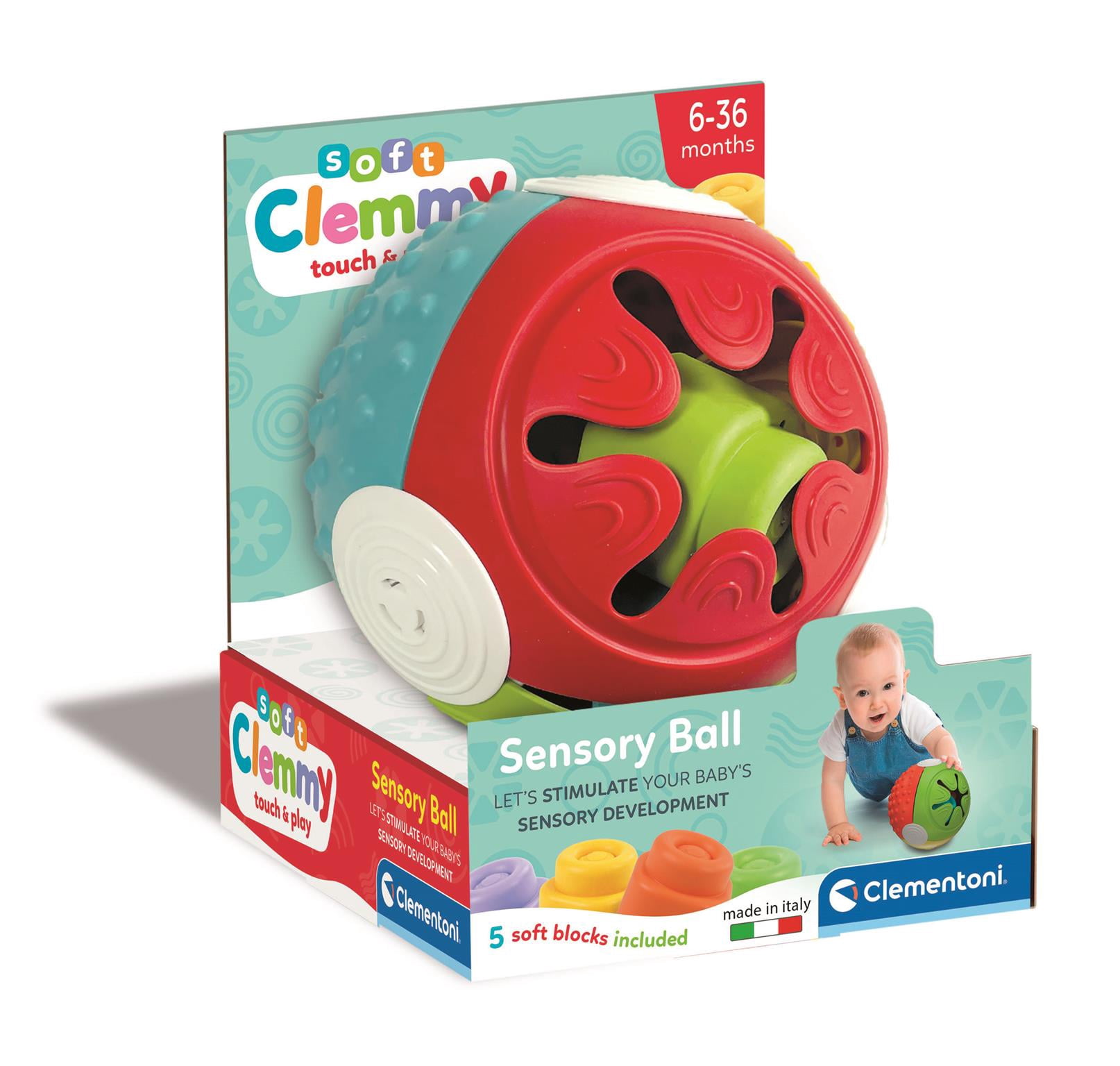 Clementoni Sensory Ball: 5 Soft Multicoloured Building Blocks for Babies, Develops Senses, Motor Skills & Coordination, Washable (6-36 months)