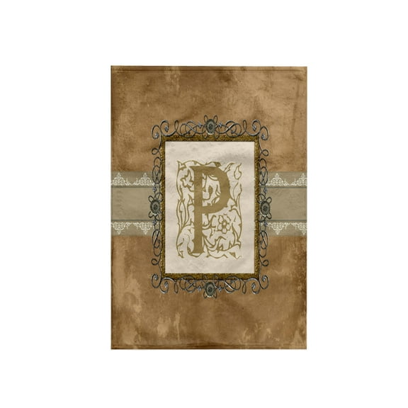 3dRose, P Initial Vintage Elegant Vines and Flowers in Sepia and Pewter Look, 15x22 Hand Towel
