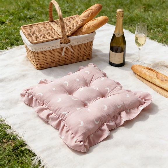 Velvet Round Chair Cushion Soft Thick Floor Cushion with Straps Portable Seat Pad for Office Home Outdoor Dining Chair Meditation Gaming Pet Mat,Pink