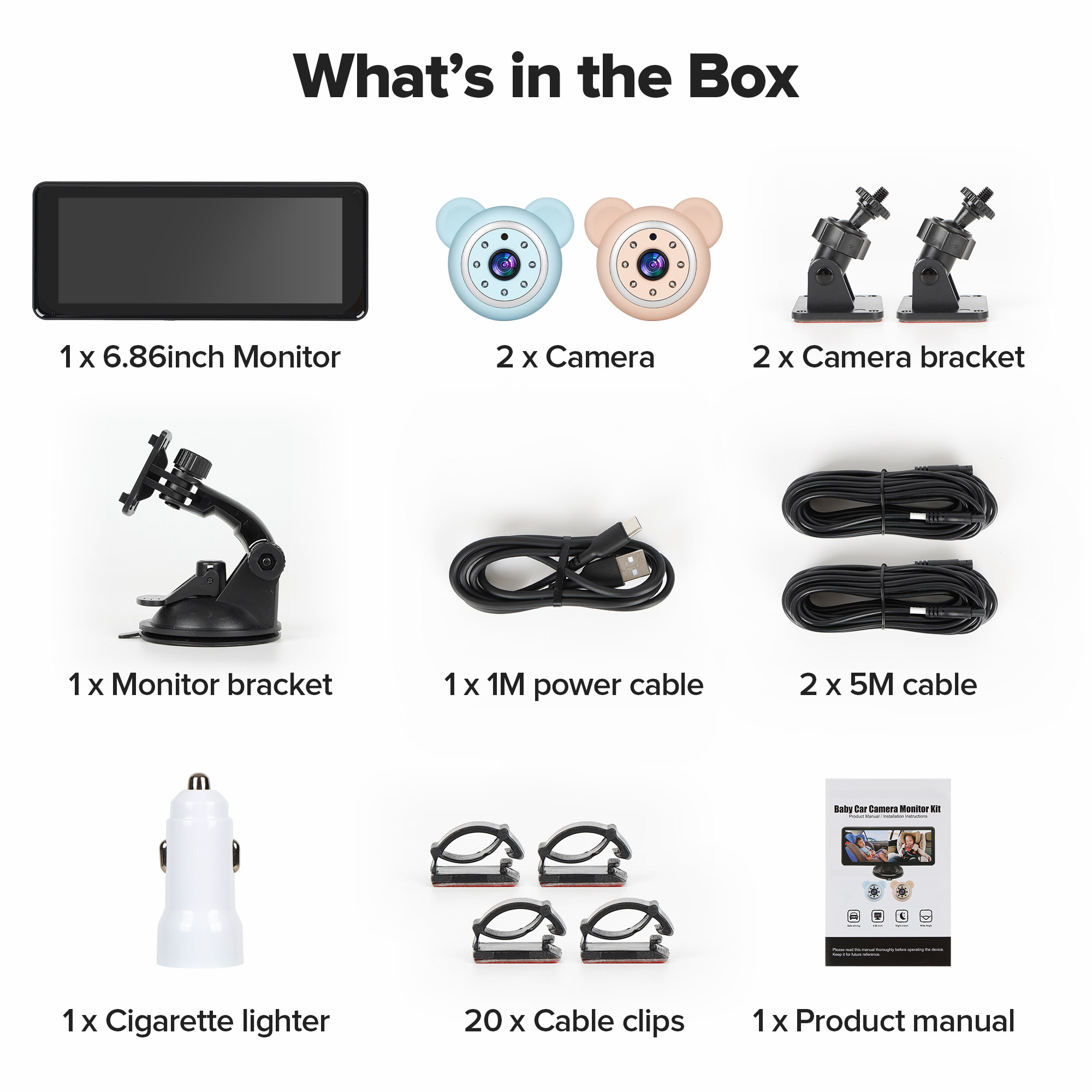 Baby Car Camera Backseat,6.86" Display Monitor,HD 1080P,Clear Wide View,IR Night Vision,Rear Facing Seat Camera for 2-Kids