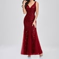 thumbnail image 2 of DeHolifer Women's Dresses Deep V-Neck Sequin Lace Sleeveless Mesh Patchwork Evening Party Maxi Dress Red S, 2 of 7