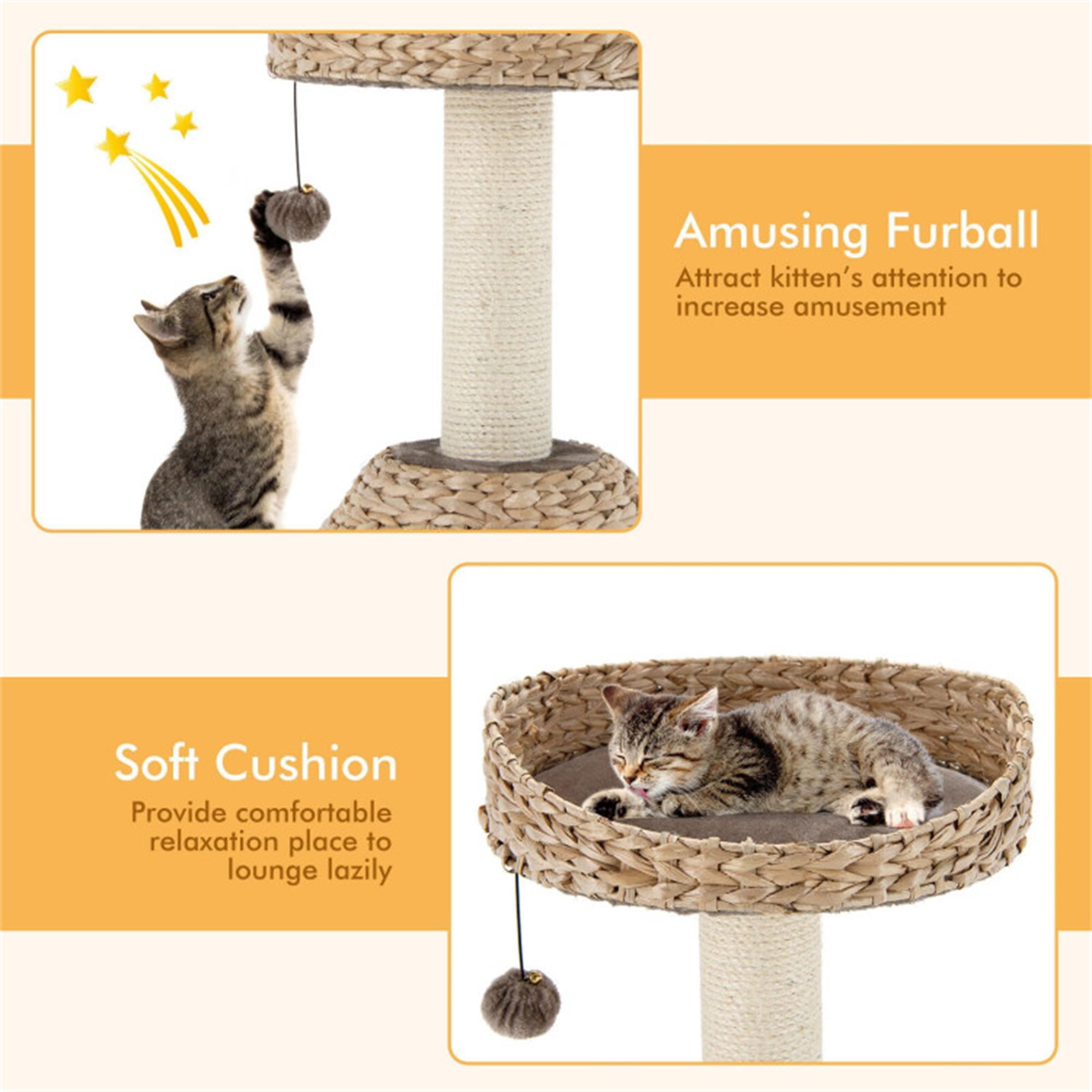 Kadyn 28" Modern Cat Tree Tower for Indoor Cats with Natural Sisal Scratching Posts, Hand-Woven Condo and Top Perch for Kittens Climb Play, Rest, Brown