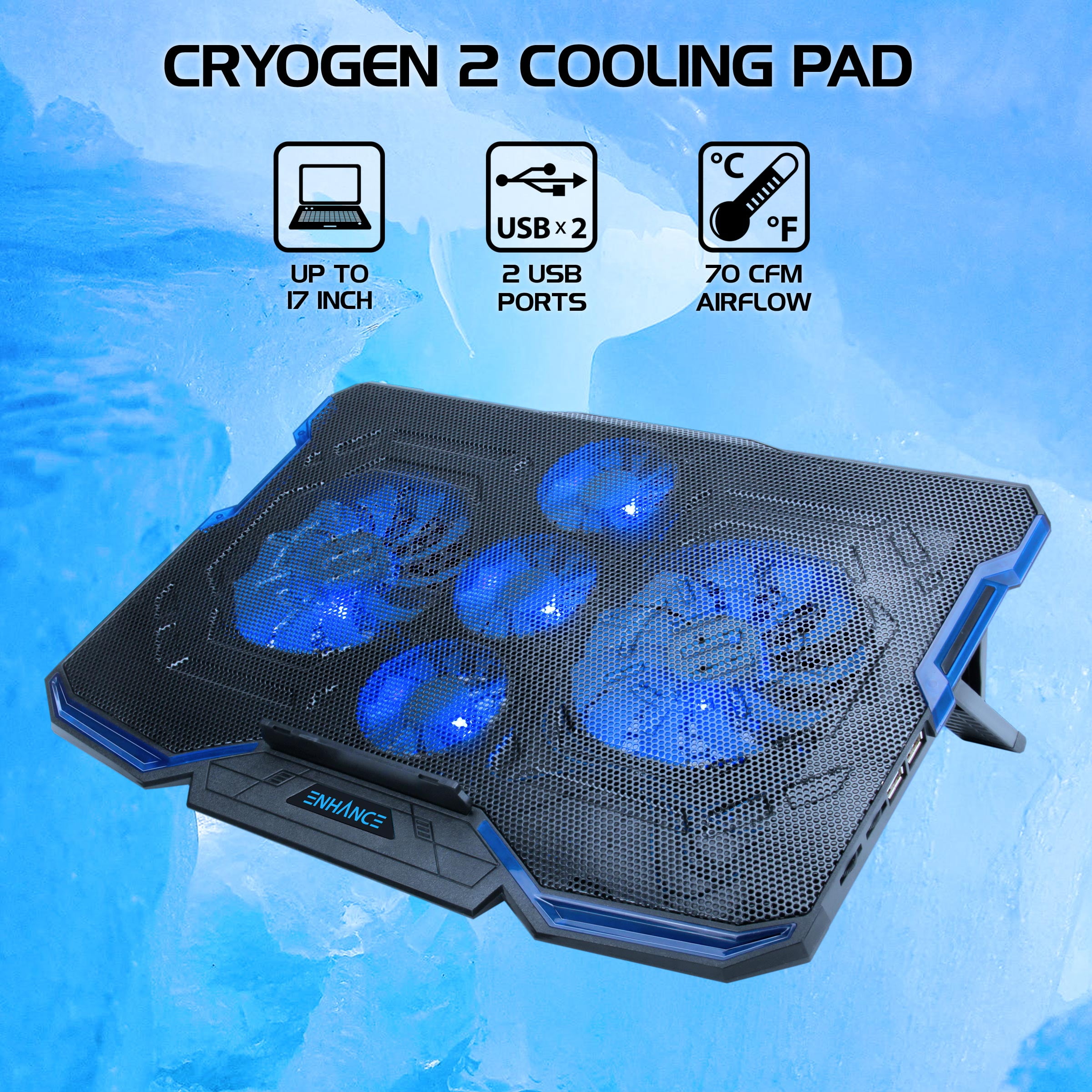 ENHANCE Cryogen Gaming Laptop Cooling Pad with 5 Ultra Quiet Cooler Fans and 2 USB Ports