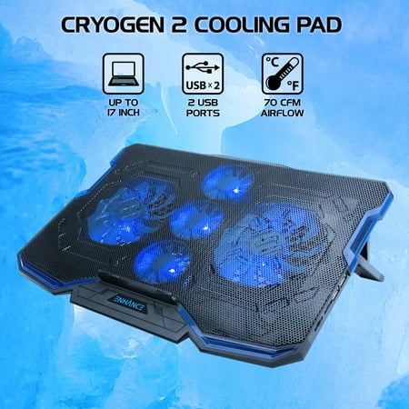 ENHANCE - Cryogen Gaming Laptop Cooling Pad with 5 Ultra Quiet Cooler Fans and 2 USB Ports