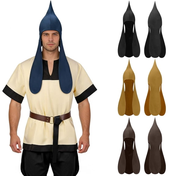 Medieval Coif Cap Thrace Hood Cowl with Ear Flaps Hat Headwear Victorian Mens Costume Accessories