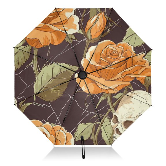 Rose and Skull Extra Large Automatic Umbrella, UV Protection, Waterproof, Auto Open and Close