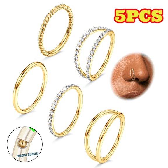 5pcs Gold Nose Rings, 16G Stainless Steel Body Piercing Rings for Nose Septum Cartilage Helix