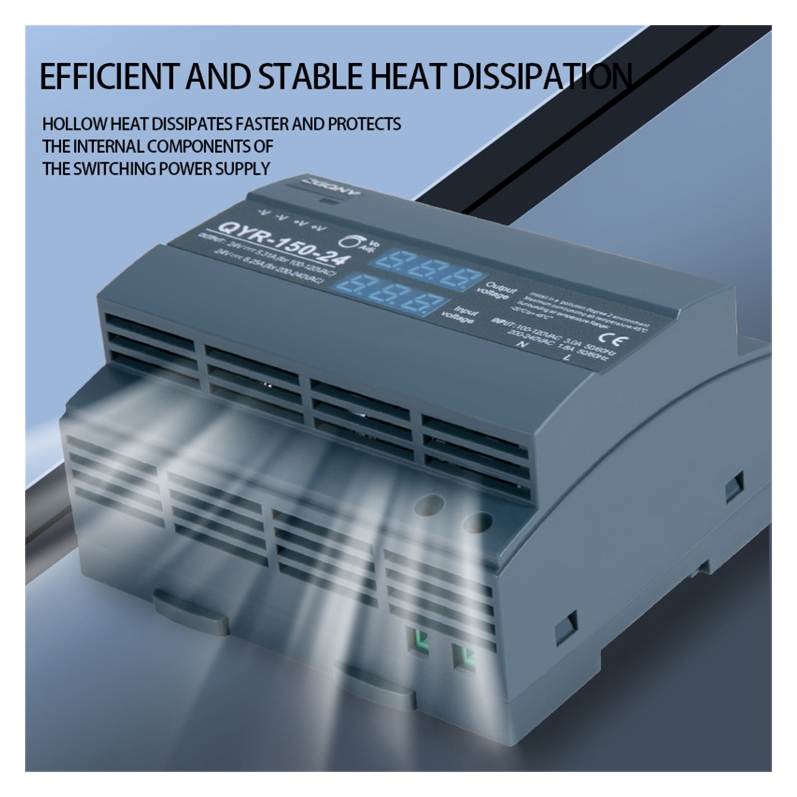 QYR-60W 100W 120W DIN Rail Switching Power Supply AC-DC 12V 24V With Digital Display Industrial For LED Light Strip