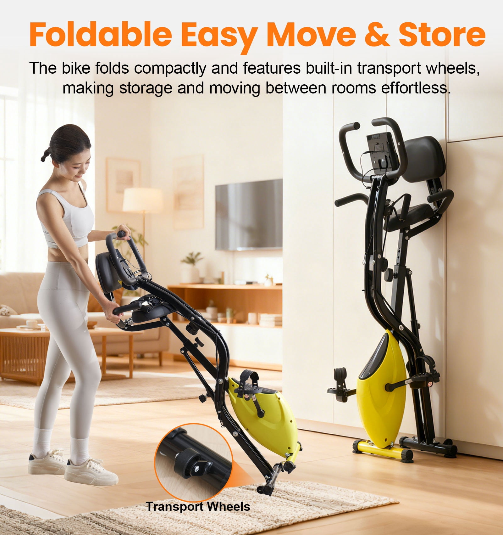 YR Folding Exercise Bike 8 Levels Magnetic Resistance Fitness Equipment with LCD Display