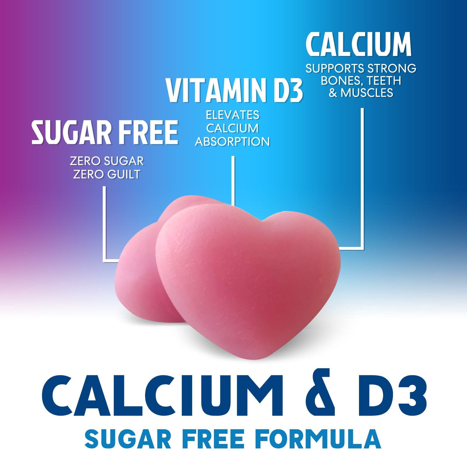 Calcium Supplement Gummies - Sugar Free Calcium Gummy with Vitamin D3 for Best Absorption - Supports Immune Health, Bones & Teeth - Nature's Calcium Chews for Women & Men - Berry Flavor - 120 Gummies
