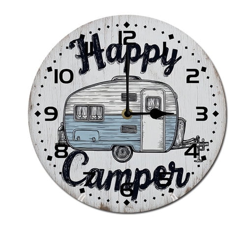 ZXCXRQFa Happy Camper Silent Wall Clocks for Living Room Kitchen Decor Bathroom Farmhouse Non Ticking Decorative Clock 10-Inch Round Clocks