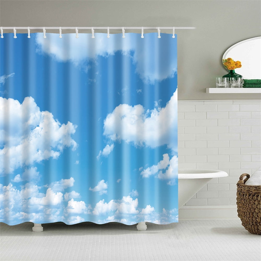 Shower Curtain Set With Hooks Real Sky Clear Blue Sunny Day Blue Sky