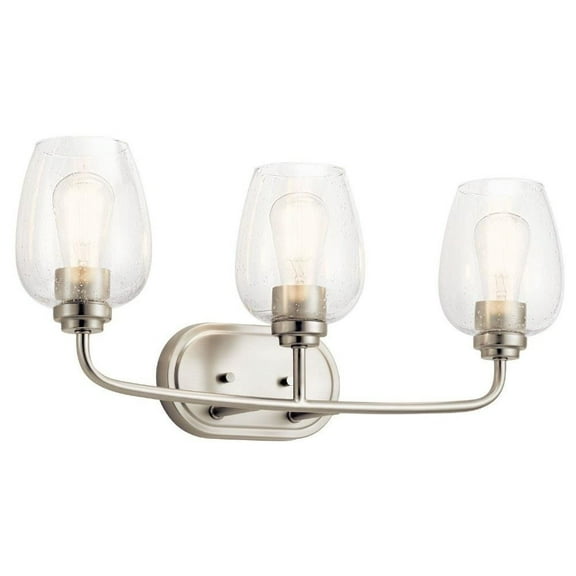 3 Light Vanity Light 10 inches Tall By 24 inches Wide-Brushed Nickel Finish-Clear Seeded Glass Color Bailey Street Home 147-Bel-4402474