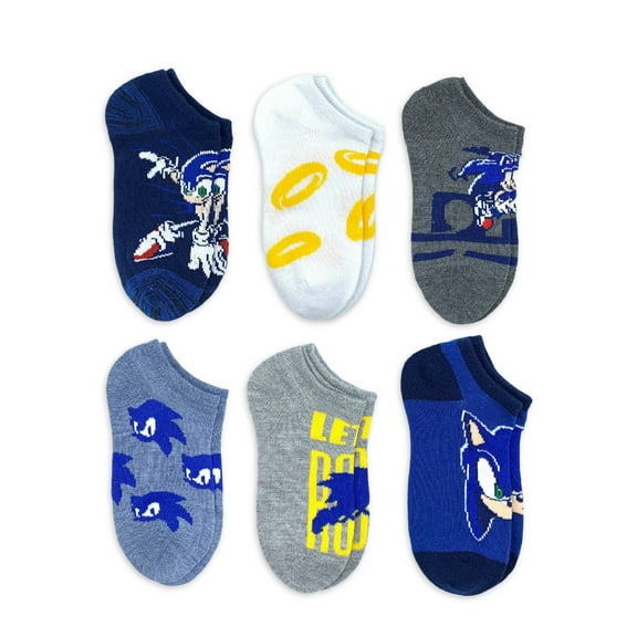 Sonic The Hedgehog, Boys No-Show Socks, 6-Pack, Sizes S-L