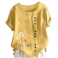 thumbnail image 2 of Tops de Manga Corta de Verano para las Mujeres Cuello Redondo Impreso Botón Superior Camiseta de Imitación Rack, Blusa de Moda Casual para el Uso Diario, 2 of 3