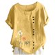 thumbnail image 2 of Tops de Manga Corta de Verano para las Mujeres Cuello Redondo Impreso Botón Superior Camiseta de Imitación Rack, Blusa de Moda Casual para el Uso Diario, 2 of 3