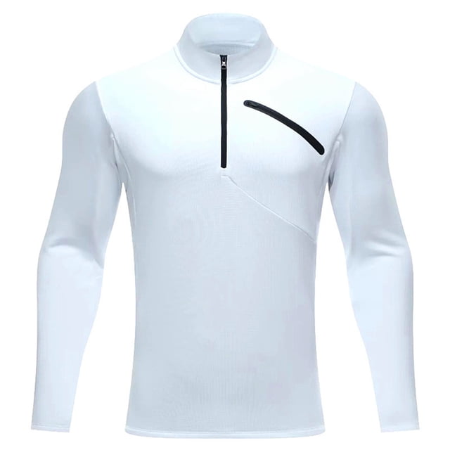 RXMEKW Half-Zip Training Top for Men with Stand Collar Long Sleeve Athletic Shirt Solid Color