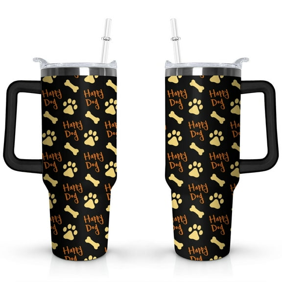 Paw Print Dog Lovers Tumbler 40oz - Vacuum Insulated Coffee Cup with Handle & Straw- Cute Gift for Female Dog Owners