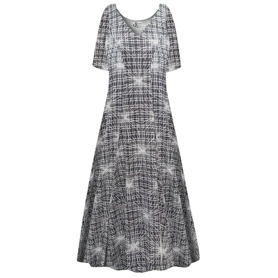 Small Womens Dress Silver Polaris Designer Print Short Sleeve High V-Neck Princess Cut